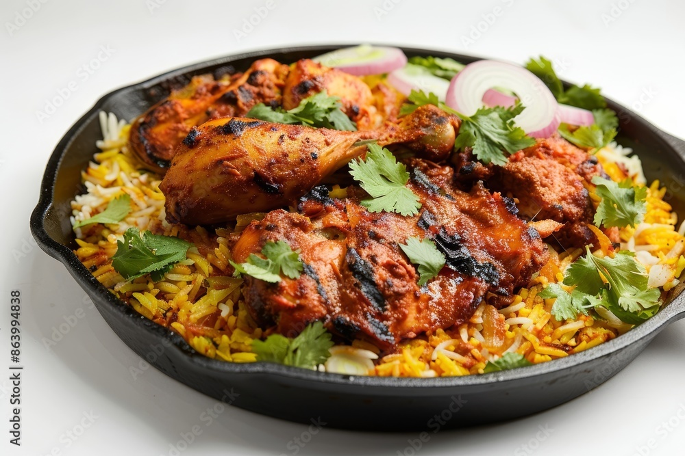 Succulent Tandoori Chicken and Saffron Rice in Cast Iron Succulent Tandoori Chicken and Saffron Rice in Cast Iron
