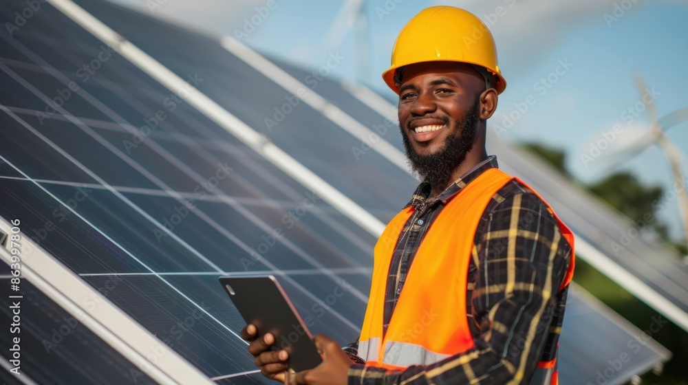 The engineer with solar panels The engineer with solar panels