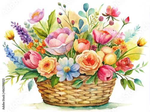 Wallpaper Mural Whimsical Watercolor Flower Basket Illustration - Perfect for Artistic and Decorative Use Torontodigital.ca