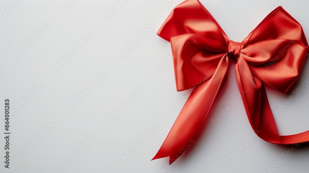 A vibrant red satin bow is elegantly tied and displayed against a crisp white background, showcasing its intricate details A vibrant red satin bow is elegantly tied and displayed against a crisp white background, showcasing its intricate details