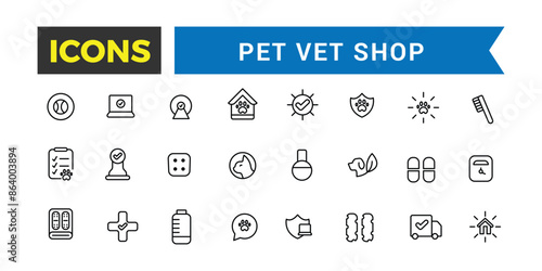 Pet, vet, pet shop icon set. Outline icons pack. Editable vector icon and illustration.