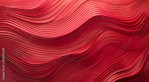 Red background, curved lines, abstract style, red color scheme, simple and elegant background design with soft lighting. The texture of the paper is visible through a macro lens