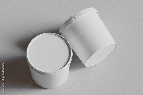 Ice cream and biscuit packaging container white color on gray background 3D illustration © Ambo