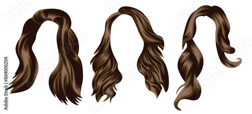 set of templates of women's medium length hair in light brown tones, for characters, various designs