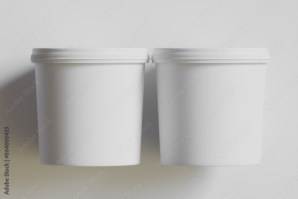 Ice cream and biscuit packaging container white color on gray background 3D illustration Ice cream and biscuit packaging container white color on gray background 3D illustration