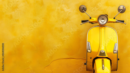 yellow vintage scooter against yellow wall,
