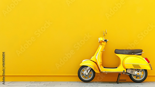 yellow vintage scooter against yellow wall,