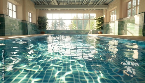 Empty Indoor Swimming Pool with Transparent Water, Calm and Serene Setting © DruZhi Art