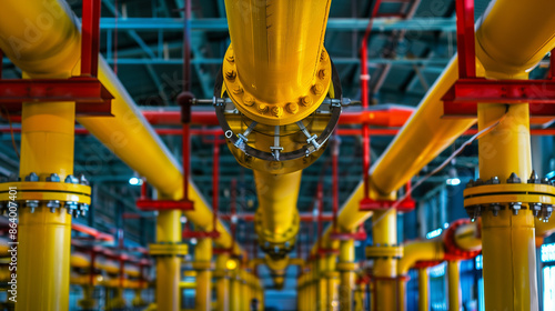 Wallpaper Mural Close-up of yellow and red fl-resolution images of gas", "yellow pipe" or "red line". The background is an industrial plant with large, colorful pipes hanging from the ceiling. The Torontodigital.ca