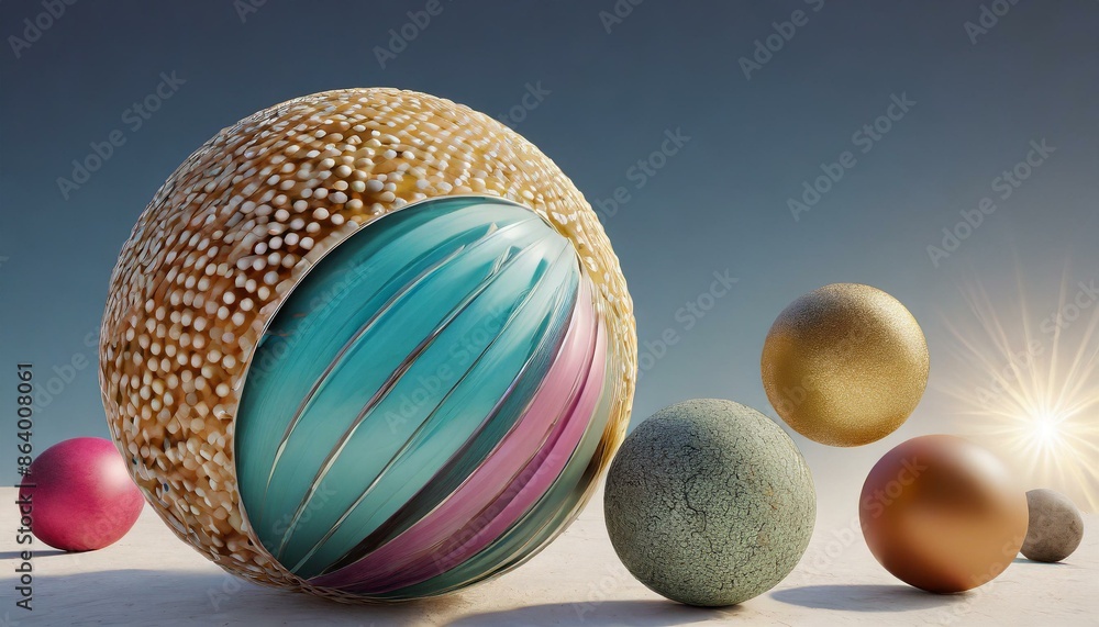 Fototapeta premium Set of abstract spheres, 3d render with generative AI