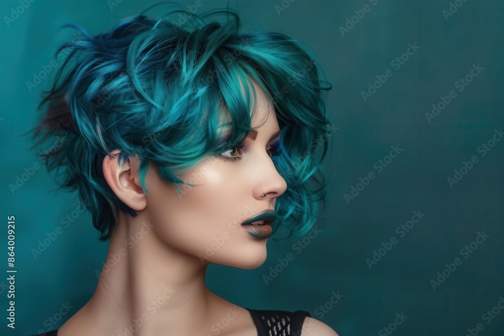 edgy pixie cut with vibrant teal ombre effect styled in tousled waves studio shot with dramatic sidelighting to emphasize texture and color edgy pixie cut with vibrant teal ombre effect styled in tousled waves studio shot with dramatic sidelighting to emphasize texture and color