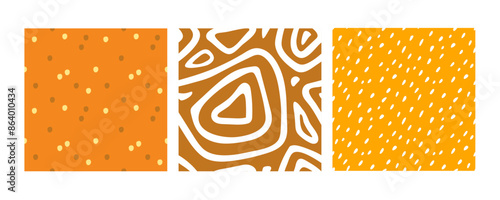 Abstract geometrical seamless pattern set. Freehand ethnic textured prints. Various shapes background. Modern vector For wallpaper, wrapping paper, textile. Geometric shapes print in yellow colors.