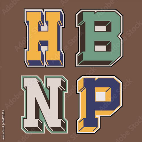 Uppercase letters badge designs for college jackets