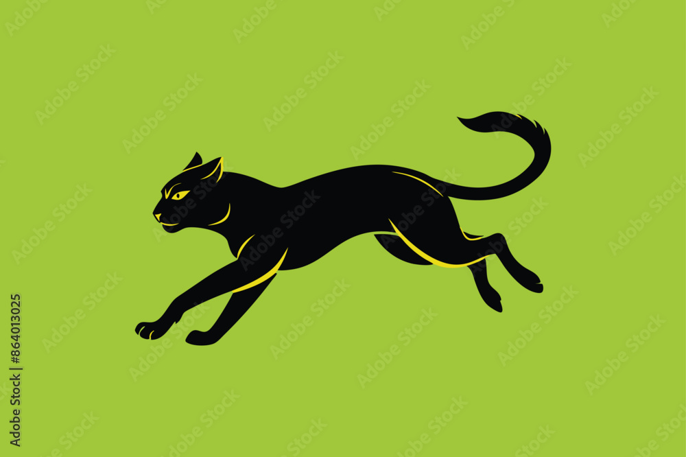 Fototapeta premium Vector silhouette of a playful cat pouncing.