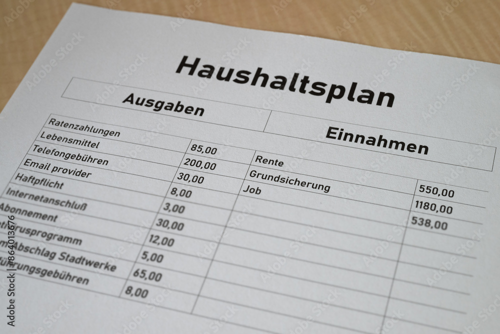 private German budget plan, individual, pensioner, little money, poverty private German budget plan, individual, pensioner, little money, poverty
