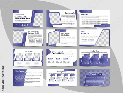 Multipurpose medical or healthcare business slide presentation template 12 pages. modern medical brochure design layout, business healthcare multipage brochure cover 12 page magazine annual report.