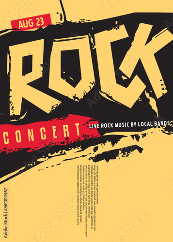 Grunge poster design idea for rock concert with unique typography. Vector flyer for music festival. Rock music event grungy graphic template.