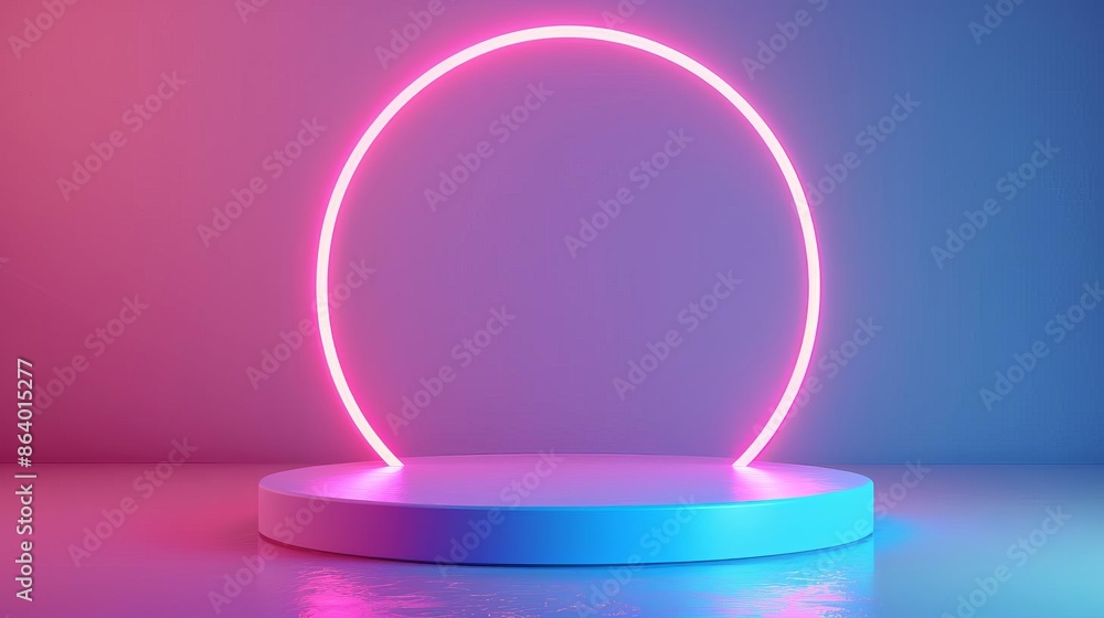 Circular podium, dark background, neon lighting, futuristic design, tech product showcase, high contrast, 4K resolution, modern and sleek, stunning visuals Circular podium, dark background, neon lighting, futuristic design, tech product showcase, high contrast, 4K resolution, modern and sleek, stunning visuals
