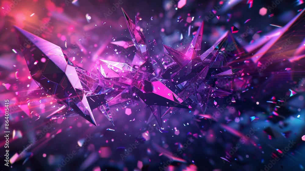 Angular crystal shapes in neon colors glowing particles and dynamic light effects Angular crystal shapes in neon colors glowing particles and dynamic light effects