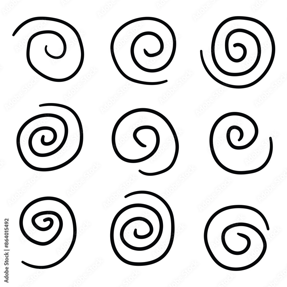 Hand drawn set of spirals on a white background. Hand drawn set of spirals on a white background.