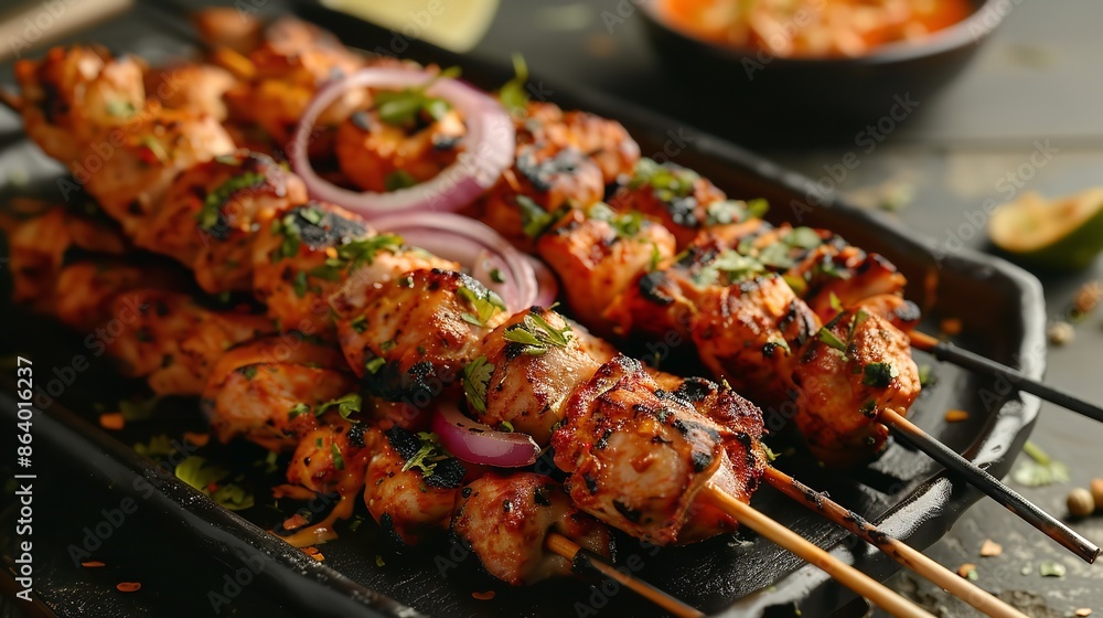 Grilled skewers and salmon vegetables dish Grilled skewers and salmon vegetables dish
