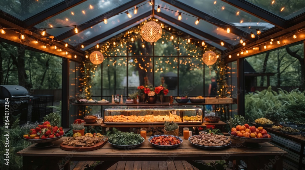 Festive Indoor Garden Buffet with Lights Festive Indoor Garden Buffet with Lights