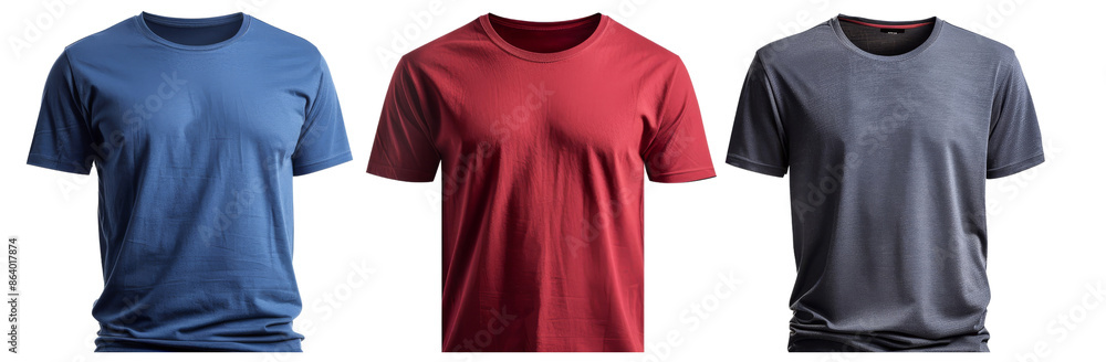 Set of 3 Versatile Shirts - Pajama Top, Workout Tee, and Thermal Shirt Variations, Minimalist Designs isolated cut out dicut PNG on transparent