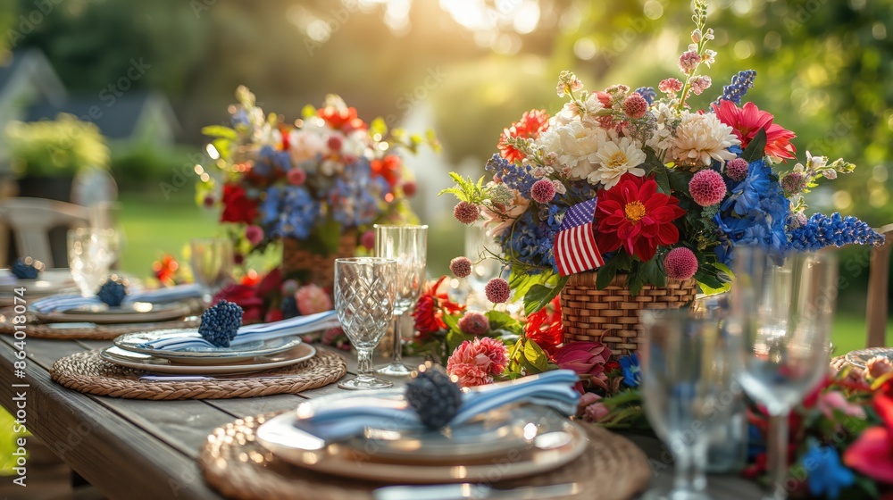 Elegant Independence Day Garden Table Setting Elegant Independence Day Garden Table Setting