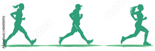 Dynamic Running Silhouettes Collection - Man Sprinting, Woman Jogging, Pair of Runners in Unique Styles isolated cut out dicut PNG on transparent