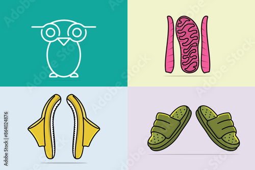 Set of owls with Comfortable Orthotics Shoe Insole Pair, Arch Supports vector illustration. Fashion object icon concept. Collection of insoles for a comfortable and healthy walk vector design.
