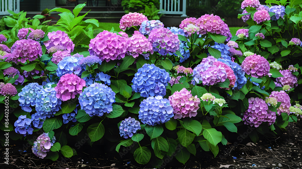 Lush a Hydrangea Flower Garden with Vibrant Pink and Blue Blossoms Lush a Hydrangea Flower Garden with Vibrant Pink and Blue Blossoms