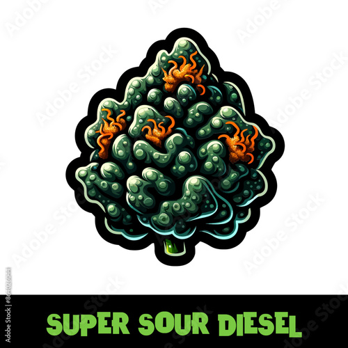 Vector Illustrated Super Sour Diesel Cannabis Bud Strain Cartoon