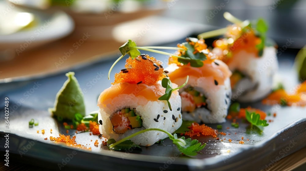 Salmon Sushi Roll with Tobiko Salmon Sushi Roll with Tobiko