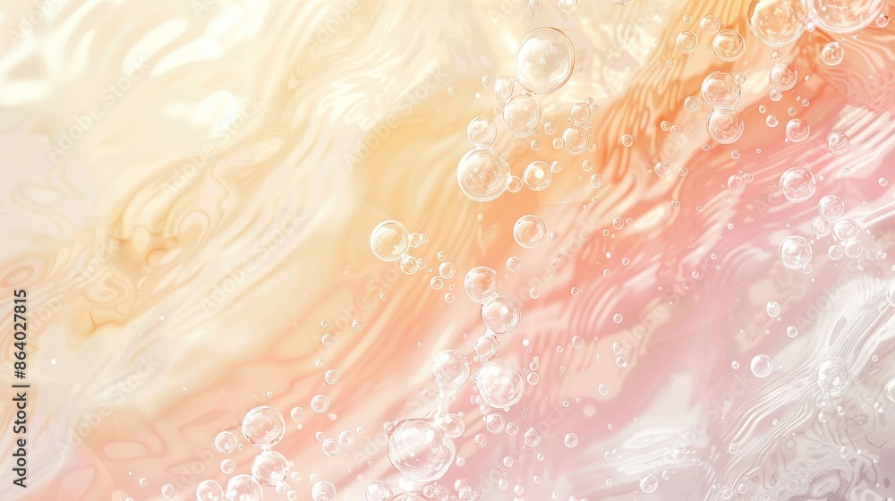 Fototapeta premium Champagne bubbles with pastel highlights on a gradient from champagne tones to white backdrop