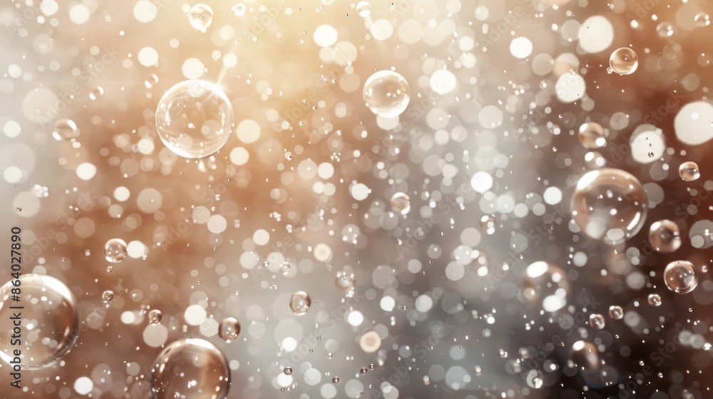 Sophisticated scene with floating champagne bubbles and muted light effects Sophisticated scene with floating champagne bubbles and muted light effects