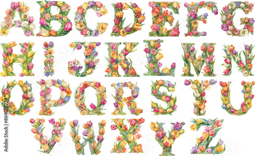 alphabet tulip watercolor clipart	