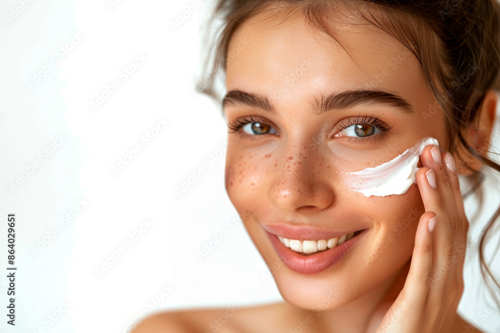 Woman Applying Facial Moisturizer With a Smile Woman Applying Facial Moisturizer With a Smile