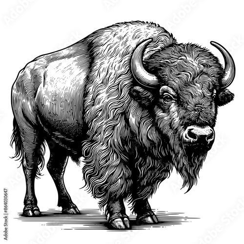 hand drawn of bison lineart, buffalo lineart isolated on white.