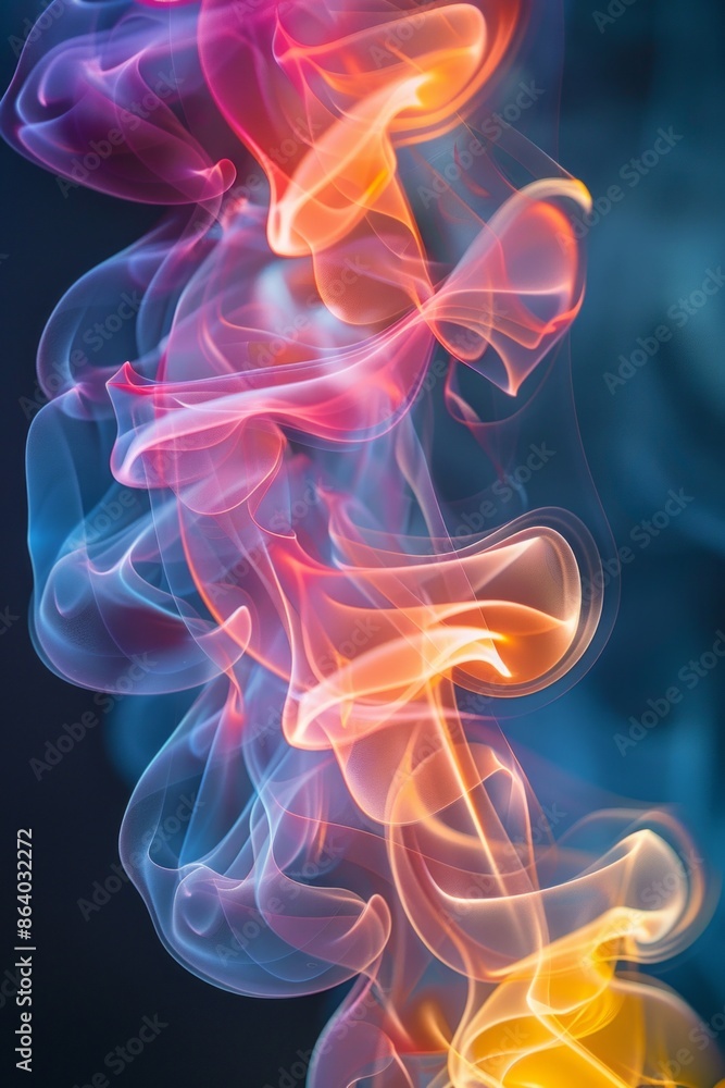 Obraz premium Colorful smoke forming intricate patterns, symbolizing the ephemeral and evolving nature of creative processes 