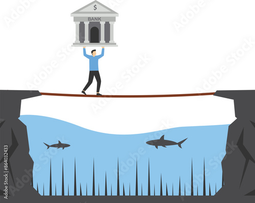 Government bailout to help support bank from bankruptcy to prevent banking downfall by injection, buy bonds to pay for loan and obligation concept, government hand help holding bank from risky ocean.
