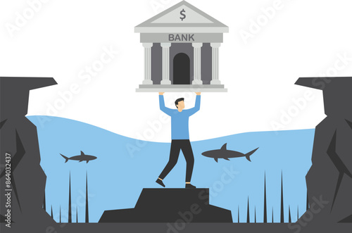 Bank Collapse and Banking Crisis or global credit system falling in debt as a financial instability or insolvency concept

