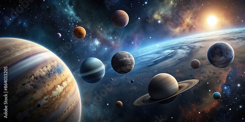 Dark and mysterious space filled with numerous planets, space, dark, mysterious, planets, galaxy, universe