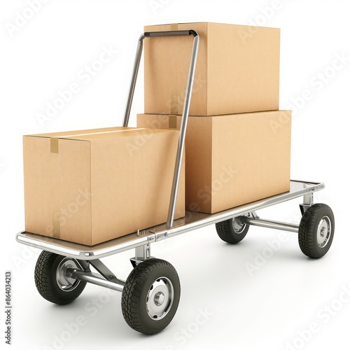 Several packages stacked on a cart, ready for transport. Shipping and delivery. white background. photo