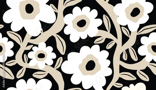 Abstract shape leaf and flower organic seamless pattern. floral leaves geometric background.