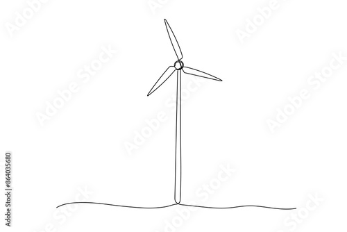 Wind generator one line illustration, windmill single continuous line art drawing. Sustainable power sign