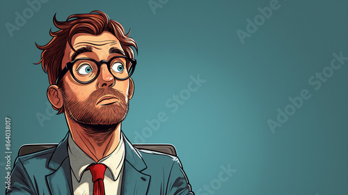 Portrait of surprised man. Surprised businessman. Surprised man. Concept idea of advertisement and promo. Pop art retro style illustration. People in retro style. Halftone background. question what.