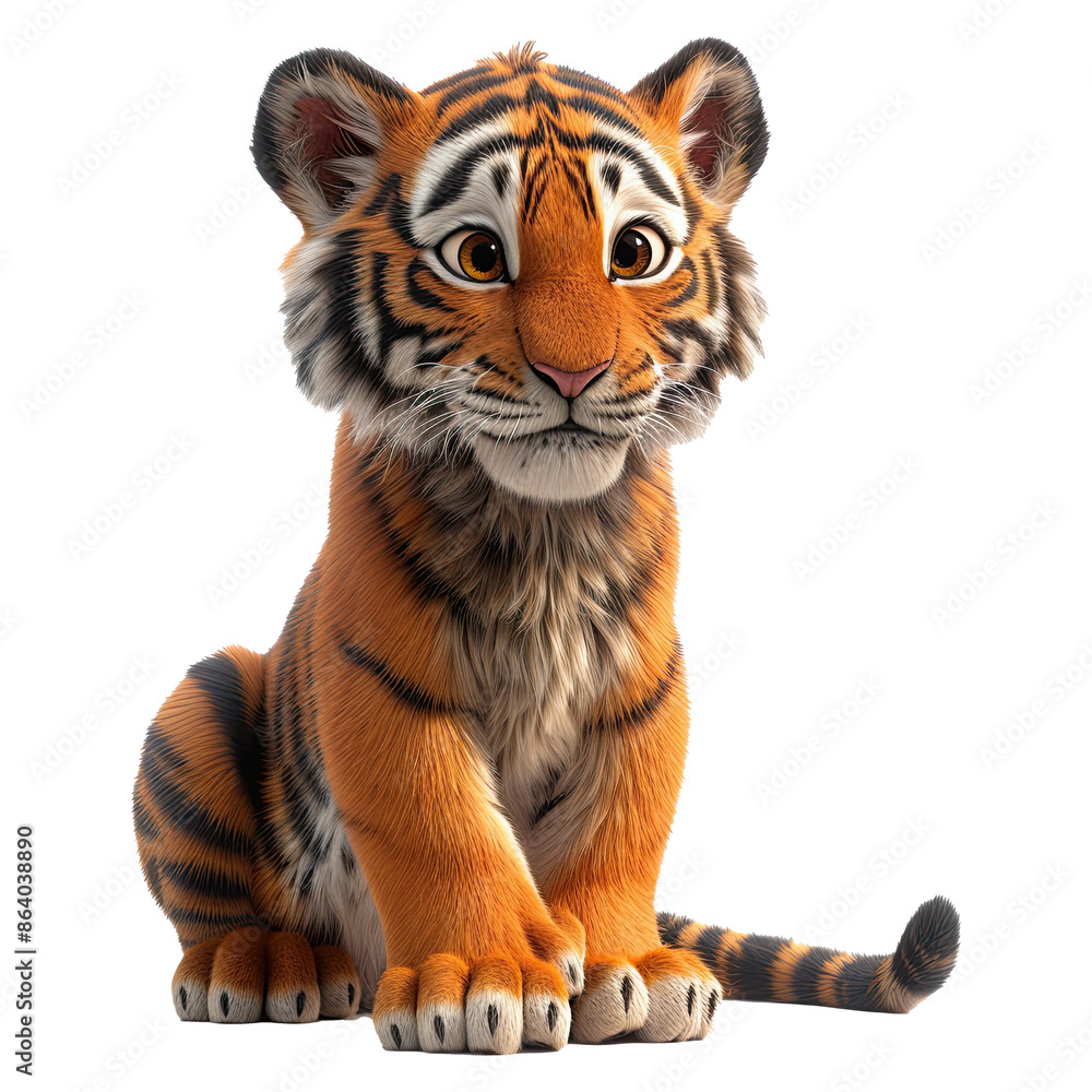 Fototapeta premium Cute cartoon tiger set on transparent background. Wildlife illustration.