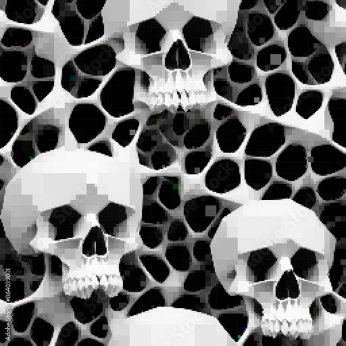 Skull and bones, Seamless pattern. Endless background. Vector illustration. Rectangular design.