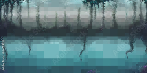 Underwater landscape. Aquatic background. Vector colorful illustration. Rectangular design.