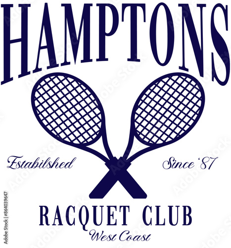 The Hamptons Racquet Club tennis Fashion Vector Varsity Cute Trending T-shirt Apparel  logo slogan graphic artwork typography tote badge emblem crest Luxury tennis club